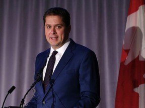 Conservative Party of Canada leader Andrew Scheer speaks during the New West Public Affairs Energy Relaunch event at the Metropolitan Centre in Calgary on Thursday October 25, 2018 .