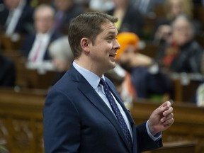 Conservative Opposition Leader Andrew Scheer makes a point during Question Period in the House of Commons on April 8, 2019 in Ottawa.
