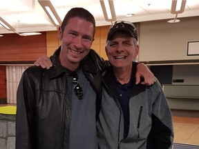 Darrell Sinclair, 40, and his father Dough Sherk, 61, at YVR in Richmond. Darrel tracked down his dad through an AncestryDNA kit that his family bought him for Christmas.