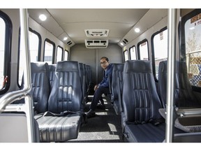 Sunny Balwaria, president of Cold Shot bus services, is pictured on one of his buses in Edmonton on Tuesday, April 23, 2019.