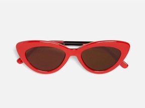 Red plastic cat-eye sunglasses, $29.90 at Zara, zara.com.