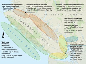 Map showing chinook salmon restrictions