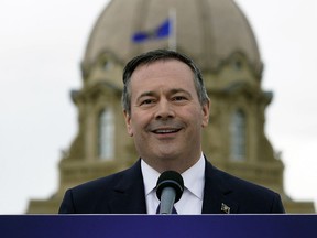 Alberta Premier-Designate Jason Kenney speaks at a news conference outside the Alberta Legislature building in Edmonton on Wednesday April 17, 2019, the day after his United Conservative Party was elected to govern the province.