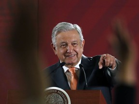 Mexican President Andres Manuel Lopez Obrador answers questions from journalists at his daily 7 a.m. press conference at the National Palace in Mexico City on April 9, 2019.