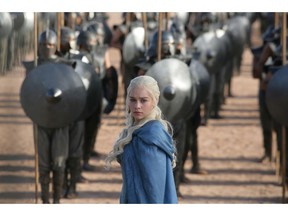 This image released by HBO shows Emilia Clarke in a scene from "Game of Thrones." The final season premieres on Sunday. (HBO via AP)