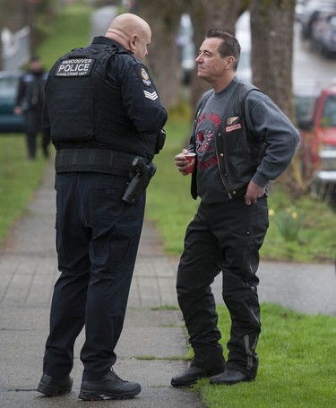 Approximately 100 Hells Angels members and affiliated clubs rallied at the HA East End Chapter on Saturday, April 6, 2019, as part of the Screwy Ride. The annual event is a memorial ride for slain Hells Angel member Dave 'Screwy' Swartz. Pictured is East End Chapter president John Bryce (right).