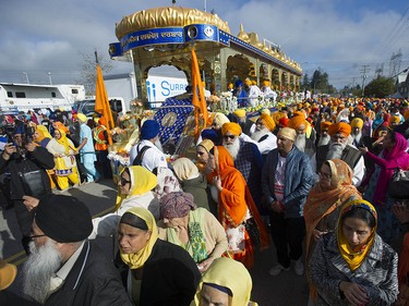 People take part in the annual Vaisakhi parade in Surrey, April 20, 2019. Hundreds of thousands of people attend the Sikh festival every year. Surrey’s Vaisakhi parade is one of the largest outside of India. Photo by Jason Payne/PNG