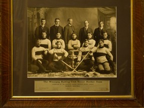 Joe Hall played for the Winnipeg Rowing Club Senior Hockey team that challenged for the Stanley Cup in 1904. Hall is in the middle row, second from left.