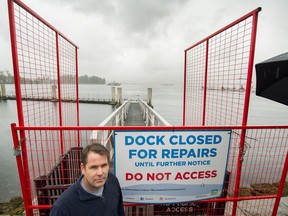 Mike Shannon, owner of Bowen Land and Sea Taxi, in front of the Harbour Green Dock in Vancouver on April 10. The park board wants to rebuild the public dock in Coal Harbour at Harbour Green Park to accommodate ferry commuters. Shannon operated such a service until February of last year when the dock was closed because it had deteriorated to the point where it was considered unsafe. He would operate a similar service again once the dock is rebuilt.