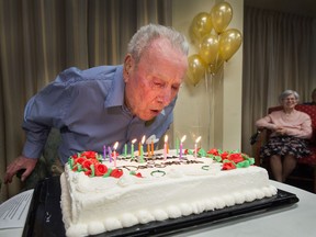 Don Simpson celebrates his 106th birthday in Port Coquitlam on April 11.