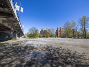 The site of proposed apartments beside the Burrard Bridge.