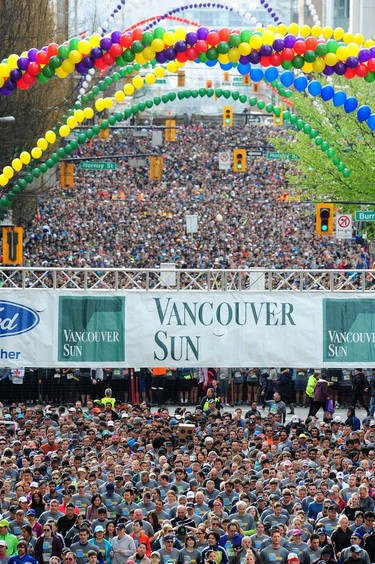 The starting line of the 2019 Sun Run on Georgia Street near Burrard Street in downtown Vancouver on Sunday, April 14, 2019.