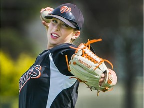 Marika Lysczcyk, 18, has been playing baseball with the boys since she was six. And she hopes to continue playing college ball next year. Photo: Arlen Redekop/Postmedia