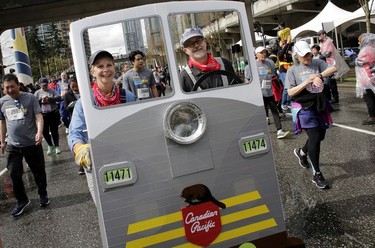 Vancouver Sun Run participants get their fun on with props during the 35th annual event in Vancouver on Sunday, April 14, 2019.