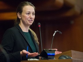 Kate McPherson, Chief Resilience Officer, speaks at City Hall in Vancouver