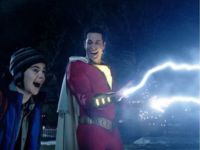 A scene from the movie Shazam!, starring Zachary Levi as the superhero.