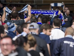 Vancouver Whitecaps FC fans walk out of the match between Vancouver and Los Angles Football Club during the first half.