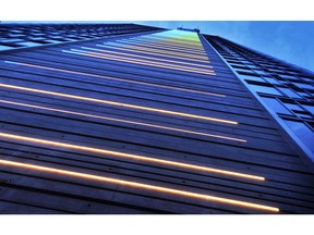 This low angle detail of Tamar Frank's public light art work at 1499 West Pender was taken when it went live July 12, 2011.