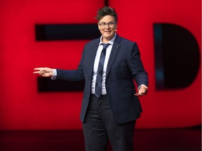 Hannah Gadsby, author of the Netflix show Nanette speaks at TED2019: Bigger Than Us in Vancouver on April 18, 2019. Photo: Ryan Lash/TED