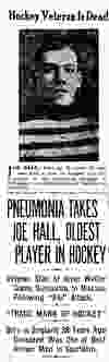 Vancouver Sun headline on April 6, 1919, about Joe Hall’s death.