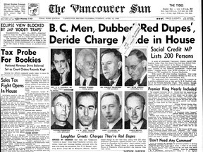 "Red Dupes" front of the Vancouver Sun on April 13, 1948.