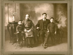 After appearing in The Vancouver Sun as a 'mystery' photo, the four people were identified by the daughter of the boy standing on the right. Joyce Chong said the photo is of her grandparents, father and uncle.