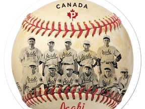A new Canada Post stamp, shown in a handout, honours an amateur Japanese-Canadian baseball team that used sport to battle racism and discrimination.The Vancouver Asahi formed in 1914 and thrilled fans in the city until 1941 when it was disbanded during the Second World War as Canada interned more than 20,000 people, most of them Canadians of Japanese descent. THE CANADIAN PRESS/HO-Canada Post MANDATORY CREDIT