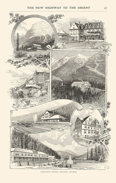 Images of Canadian Pacific hotels in 1890, from the book Canadian Pacific: Creating a Brand, Building a Nation by Marc Choko (Callisto). The first Hotel Vancouver is top right.