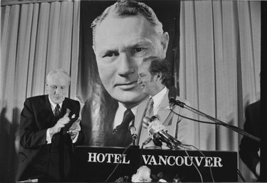 Sept. 6, 1974: Arthur Laing and Pierre Trudeau at Laing's 70th birthday party at Hotel Vancouver.