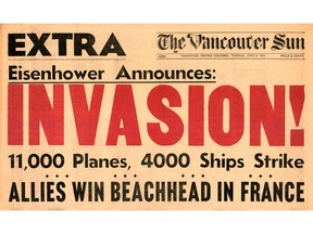Extra edition of the Vancouver Sun announcing the D-Day invasion on June 6, 1944. Courtesy of Jason Vanderhill.