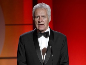 Alex Trebek speaks at the 44th annual Daytime Emmy Awards at the Pasadena Civic Center in Pasadena, Calif. on April 30, 2017.