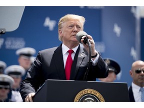 President Donald Trump speaks during the 2019 United States Air Force Academy Graduation Ceremony at Falcon Stadium, Thursday, May 30, 2019, at the United States Air Force Academy, in Colorado Springs, Colo.