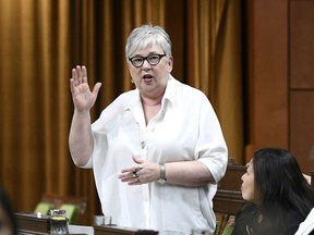 Minister of Rural Economic Development Bernadette Jordan rises during Question Period in the House of Commons on Parliament Hill in Ottawa on Friday, April 5, 2019. A Nova Scotia cabinet minister says the federal government would welcome any help the United States could offer in helping Canada in its ongoing dispute with China.THE CANADIAN PRESS/Justin Tang