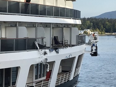 The Oosterdam cruise ship collided with the already docked Nieuw Amsterdam in a Vancouver port at around 6:50 a.m. on May 4, 2019. Holland America, which owns both cruise ships, said there were no injuries and minimal damage. Photo by Ken Carrusca