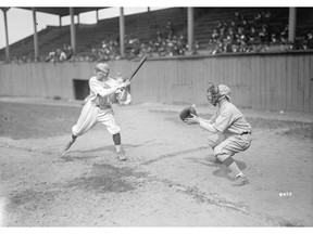 Unidentified baseball players, circa 1918, at Athletic Park in Vancouver. Stuart Thomson/Vancouver Archives AM1535-: CVA 99-602.