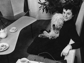 Florence Knoll was one of the first to use photography in her furniture advertising campaigns. Here she is in 1949 with with her beloved Old English Sheepdog, Cartree, who was often included in the Knoll ads. She even named a textile after him. In 2003 at age 85, she was presented with the National Medal of Arts by George W. Bush.