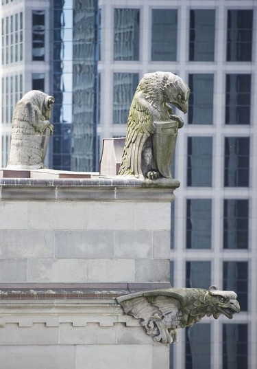 Gargoyles on the roof of the Hotel Vancouver facing W. Georgi.