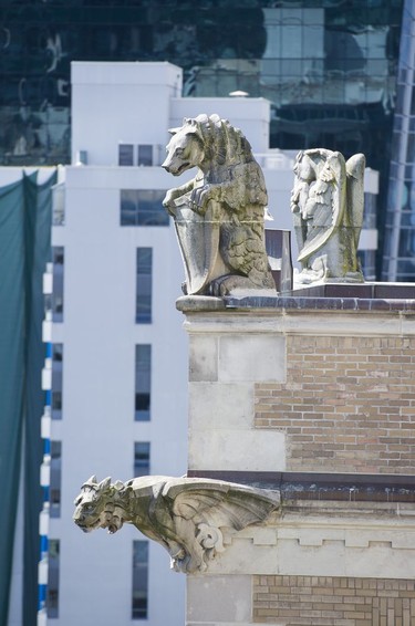 Gargoyles on the roof of the Hotel Vancouver facing south.