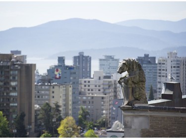 One of many gargoyles that adorn the Hotel Vancouver, this one facing West Georgia.