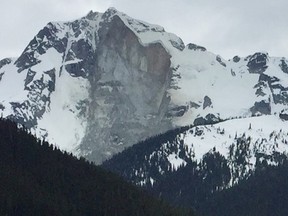Joffre Peak is shown after a rock slide, just east of Pemberton, B.C., in this recent handout photo. For the second time in a week, a major rock slide has occurred on Joffre Peak. Earthquake seismologist John Cassidy says the latest slide happened at 9:03 a.m. on Thursday.
