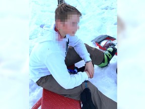 Max Keir, whose face has been blurred by RCMP in this photo, suffered a brain injury on Grouse Mountain.