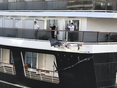 The Oosterdam cruise ship collided with the already docked Nieuw Amsterdam in a Vancouver port at around 6:50 a.m. on May 4, 2019. Holland America, which owns both cruise ships, said there were no injuries and minimal damage. Photo by Ken Carrusca