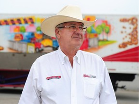 Shannon Claypool, president of the Cloverdale Rodeo and Exhibition Association, keeps an eye on things on Monday in Surrey. The annual fair starts this Friday.