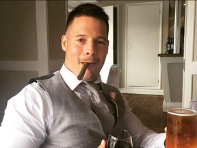 Jordan Adlard-Rogers celebrating the news of his newfound fortune with a cigar, wine and beer back in January.
