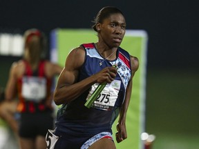 On Saturday April 27, 2019, South Africa's athlete Caster Semenya competes in an event at a meeting in Johannesburg.
