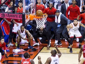 Kawhi Leonard watches as his game winning ball goes in, to clinch the series in Game 7, as the Toronto Raptors defeated the Philadelphia 76ers in Toronto on May 13.