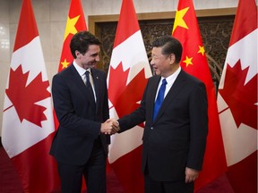 Prime Minister Justin Trudeau meets Chinese President Xi Jinping at the Diaoyutai State Guesthouse in Beijing, China on Tuesday, Dec. 5, 2017.