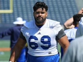 Sukh Chungh during Winnipeg Blue Bombers practice on June 20, 2018. Chungh, a Coquitlam native, signed with the B.C. Lions as a free agent this summer. Photo: Kevin King/Postmedia