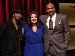 Lauren Spencer-Smith, 15, is a singer from Nanaimo. She's pictured with, from left, Rob Lewis, Christina Aguilera's musical director, and talk-show host Steve Harvey.