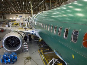 A Boeing Co. 737 MAX 9 jetliner sits on the production floor at the company's manufacturing facility in Renton, Wash., on Feb. 13, 2017.